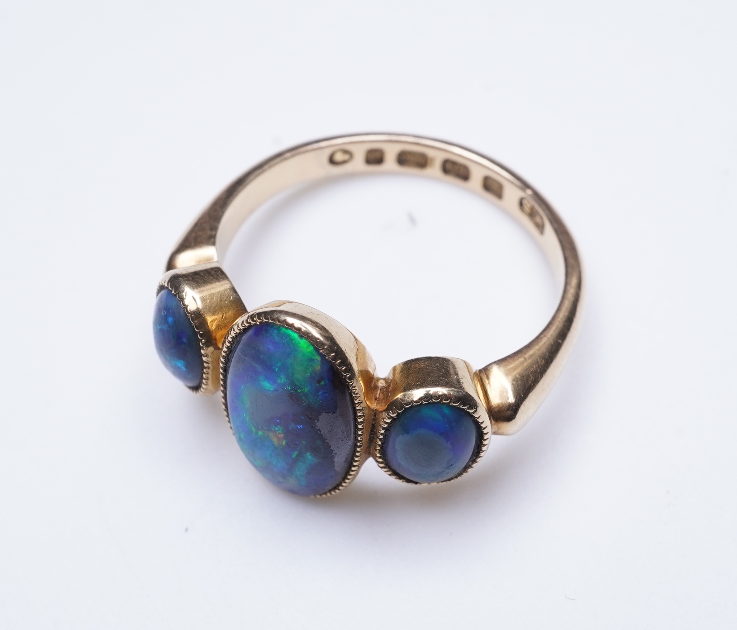 A Victorian black opal ring, circa 1881